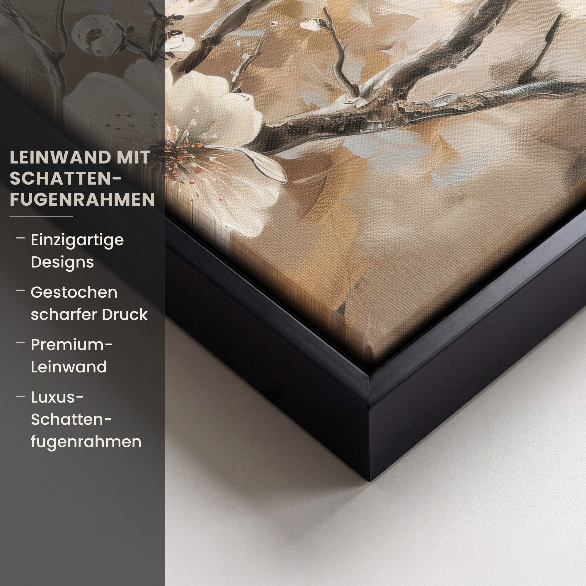 OneMillionCanvasses® Leinwandbild mit Rahmen - Blumen - Natur - Weiß - Blüte - Abstrakt, Fotodruck (1 St), Leinwand Bilder Klein, Wand Dekoration Aesthetic 20x2 – Bild 3 von 5