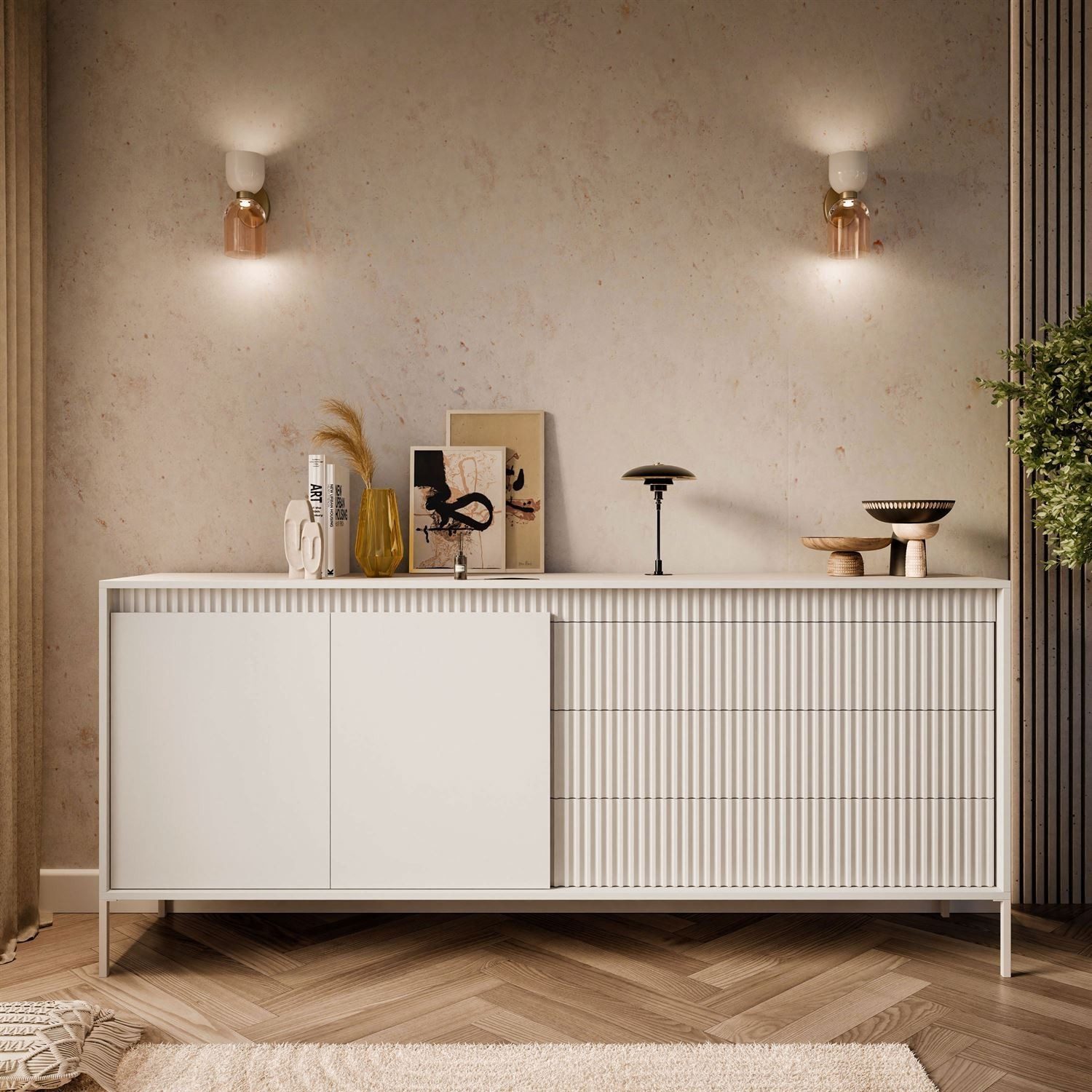 ALLHOUSE24 Kommode SENS 187 Sideboard mit 2 Türen, 3 Schubladen gefrästen Fronten (1x Kommode), Breite 187,1 cm