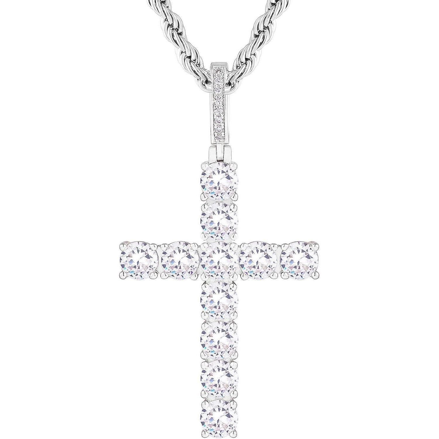 LuxusKollektion Kette und Anhänger Set Kreuz Kette Moissanite Zirkonia Anhänger 14K Gold Weissgold plattiert
