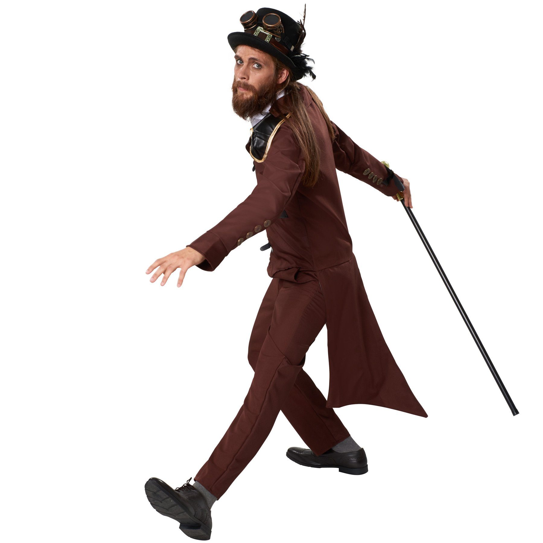 dressforfun Kostüm Edelmann, auch Kavalier, in schwarz/braun, Gr. M, Steampunk-Outfit, Ärmelbereich mit Knöpfen und einem Gürtel, Lange Hose und Langarmhemd