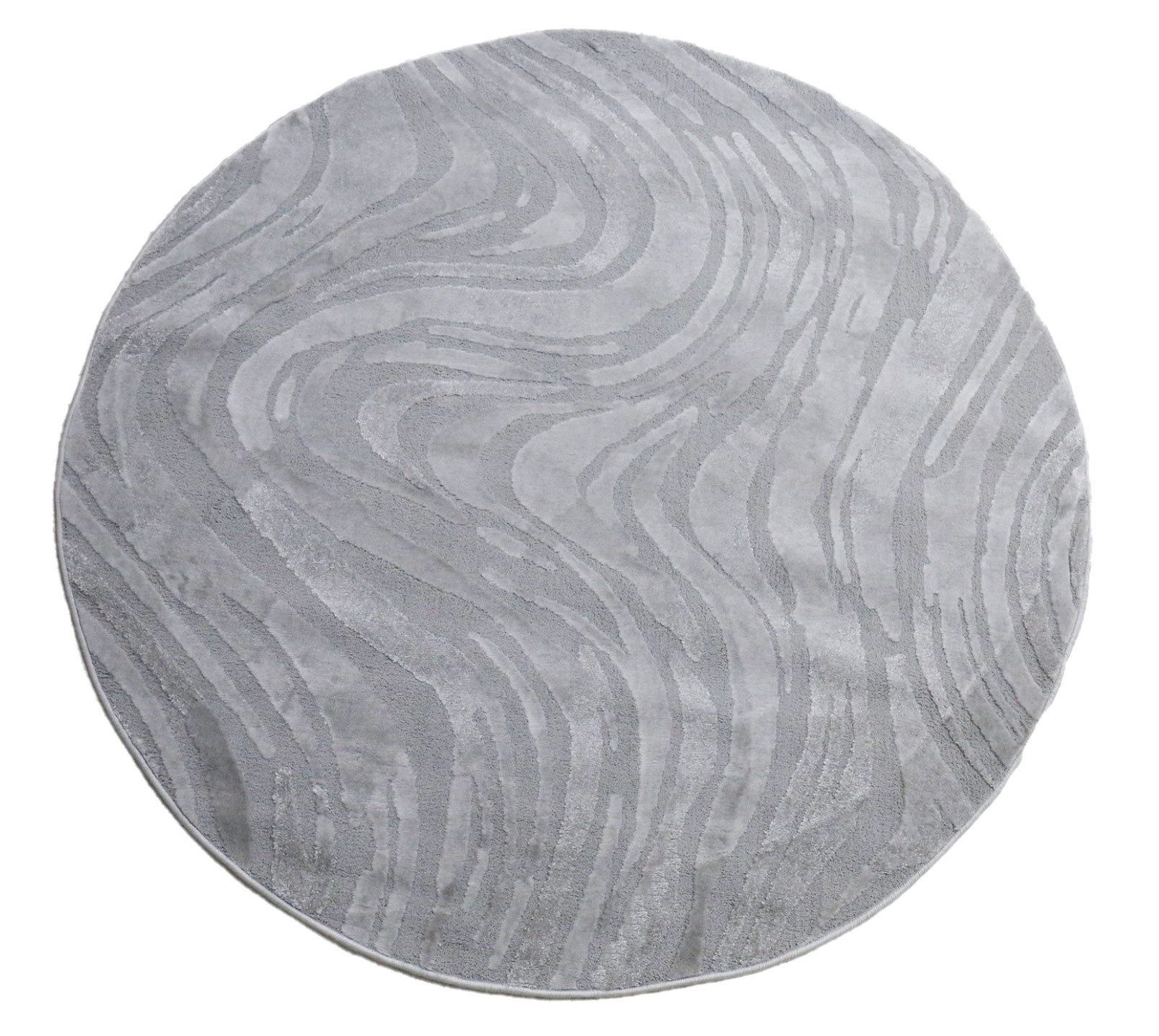 Vimoda Teppich Wellenmuster, modernerer Design, dicht & weich, Rund, Höhe: 11 mm, Uni, Läufer Grau, 3D Effekt, Wohnzimmer, Schlafzimmer