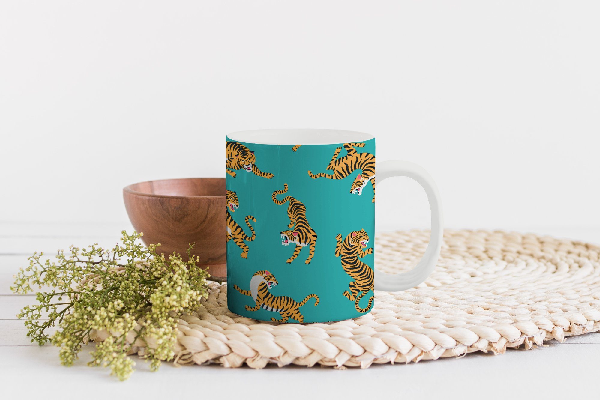 MuchoWow Tasse Tigers - - Teetasse, Becher, Teetasse, Blau, Geschenk Keramik, Muster Kaffeetassen