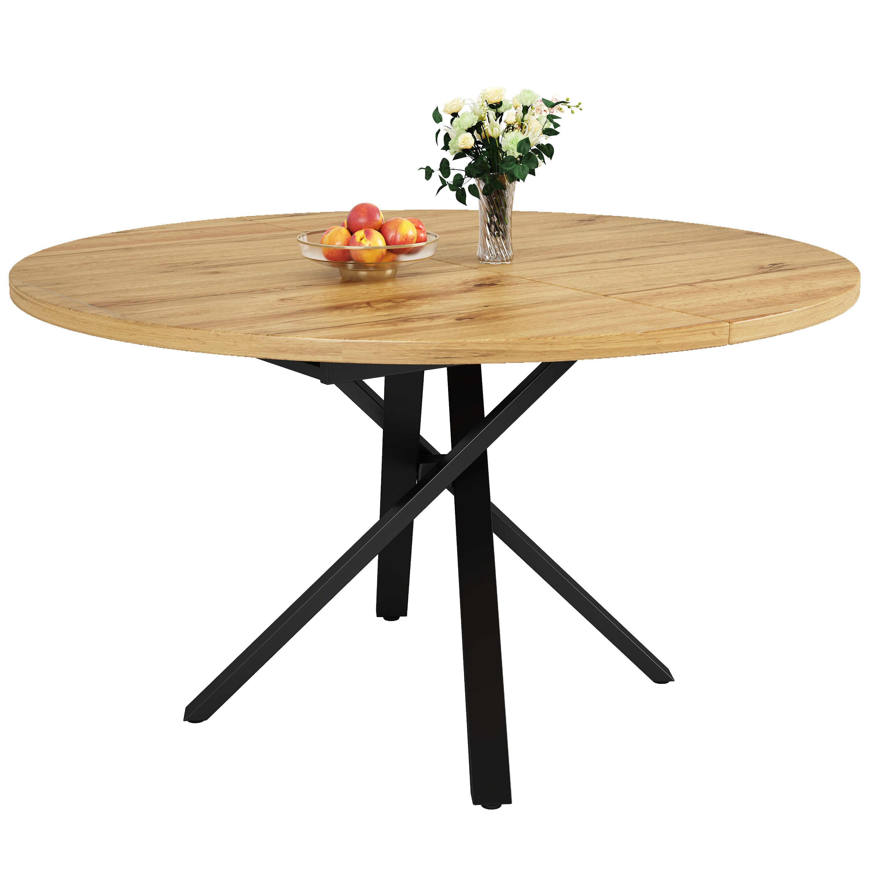 STILVORA Esstisch ausziehbar Rund-Oval Küchentisch mit Verstellbare Füße,in Holz-Optik (Esstisch, ausziehbar, rund-oval, Holzoptik, X-Metallgestell, 100–140 cm, Holzplatte, Metallrahmen, belastbar bis 60 kg), rund-oval wandelbar, Industriestil, verstellbare Füße