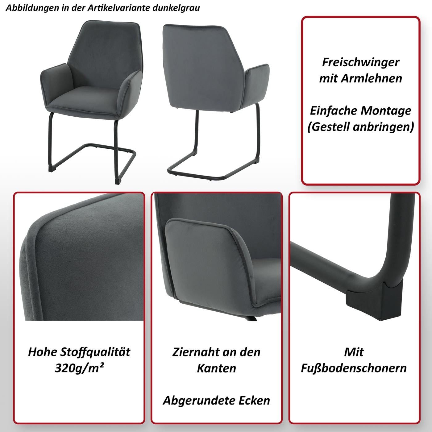 MCW Freischwinger MCW-G67-FS (1 St), Abgerundete Ecken, Mit Fußbodenschonern