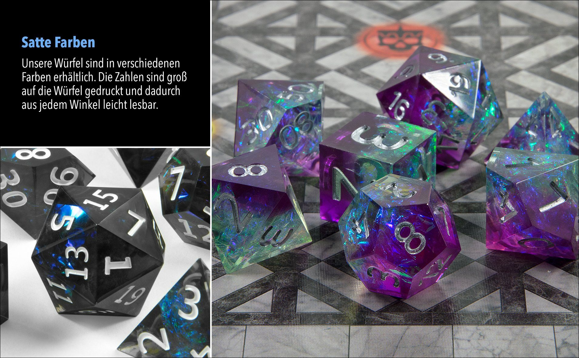 SHIBBY Spielesammlung 7 polyedrische Resin-DND-Würfel inkl. Aufbewahrungsbox