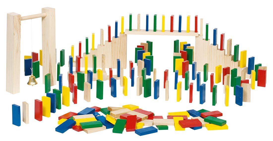 goki Domino-Rallye im Baumwollbeutel Spielbausteine, (250 St), Ideales Spielzeug für die ganze Familie