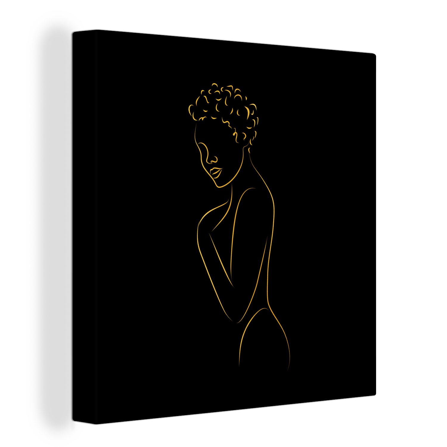 OneMillionCanvasses® Leinwandbild Frau - Schwarz - Gold - Strichzeichnung, (1 St), Leinwand Bilder für Wohnzimmer Schlafzimmer | Leinwandbilder