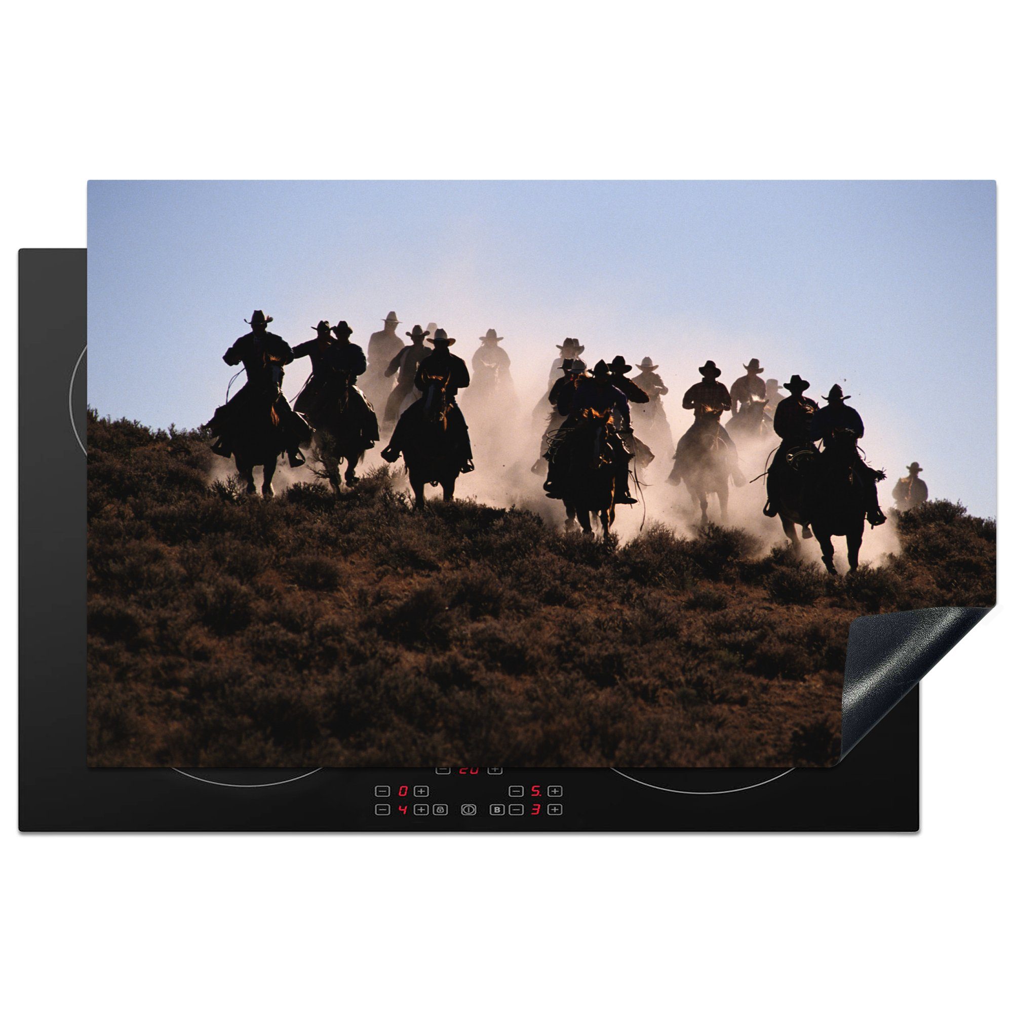 MuchoWow Herdblende-/Abdeckplatte Cowboys auf Pferden, Vinyl, (1 tlg), 81x52 cm, Induktionskochfeld Schutz für die küche, Ceranfeldabdeckung