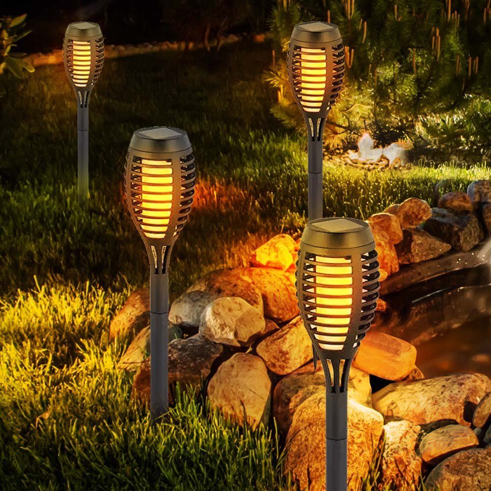 Steckleuchten Gartenlampen Set Solarfackeln 4er fest etc-shop LED Solar Warmweiß, LED-Leuchtmittel verbaut, Solarleuchte, Außen