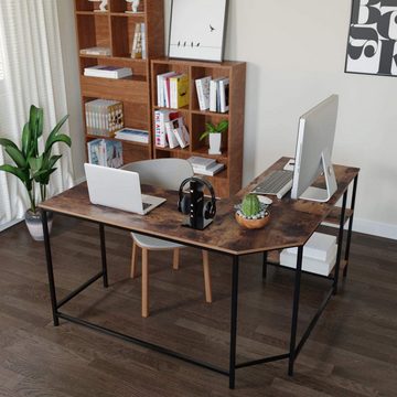 Homfa Eckschreibtisch, L-förmiger Computertisch, Bürotisch Vintage-schwarz, 135x135x75,5cm