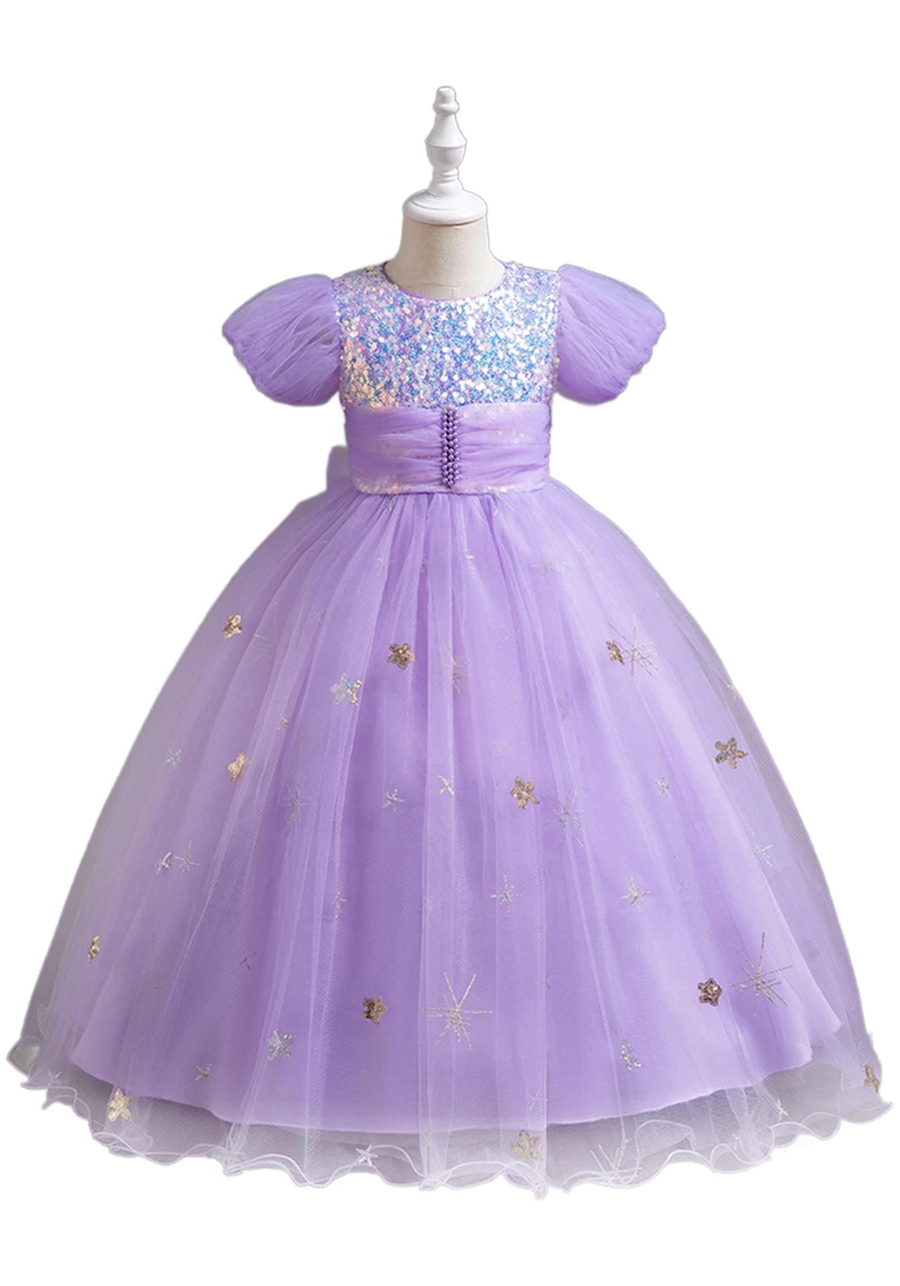 Daisred Abendkleid Tüllkleider Mädchen Prinzessinnenkleider Geburtstagsparty Lila