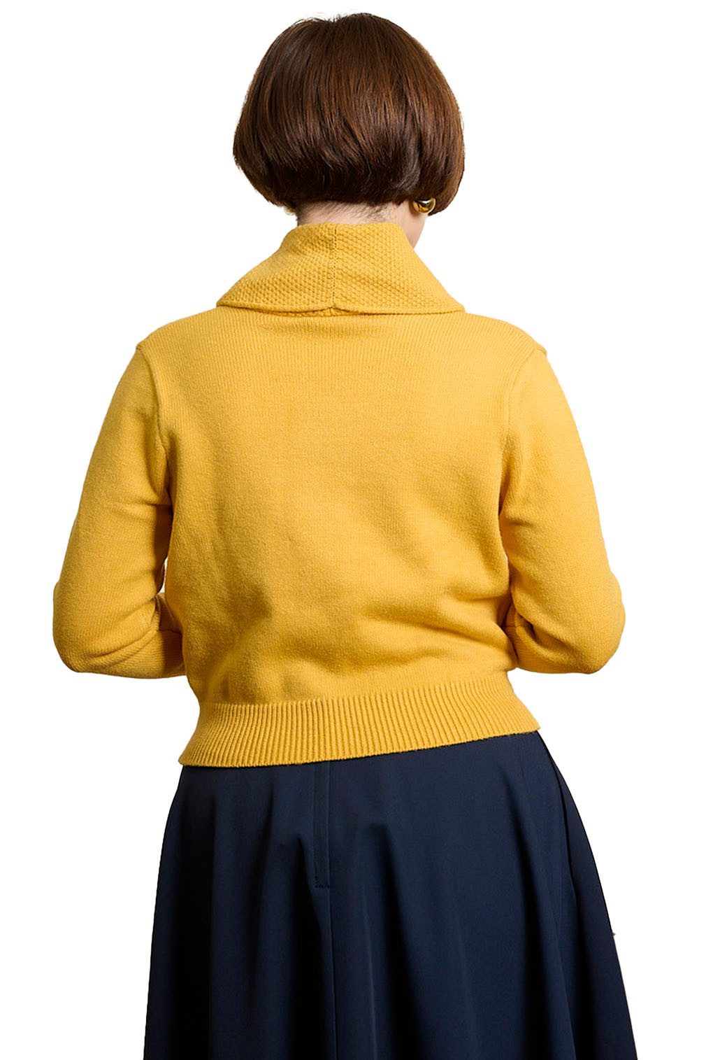 Banned Strickjacke Violet Cardigan Senfgelb Vintage Schalkragen