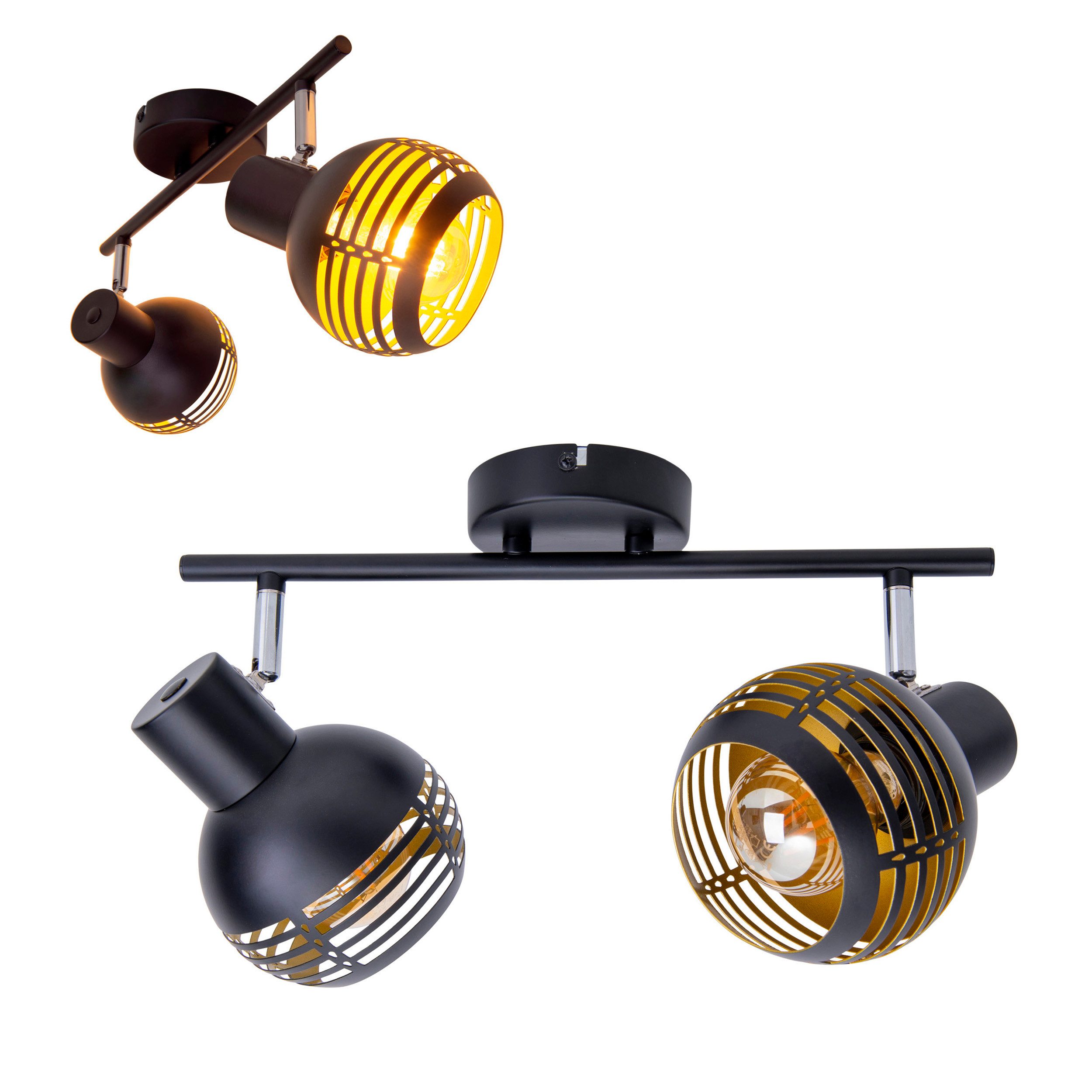 näve Deckenspots Casco, ohne Leuchtmittel, Leuchtmittel wechselbar, 2er Wand-/Deckenleuchte, schwarz, innen golden, exkl. 2x E27, L: 36cm
