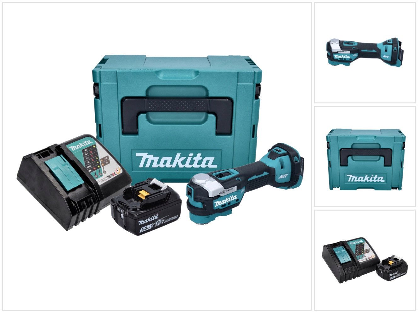 Makita Akku-Multifunktionswerkzeug DTM 52 RT1J 18 V Starlock Max Brushless + 1x Akku 5,0 Ah + Ladegerät