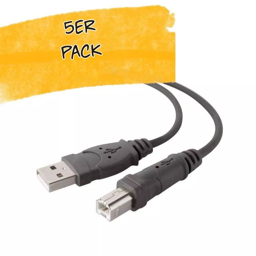 Belkin [5ERPACK] 2.0 USB-A Stecker, USB-B Stecker 1.80m Datenkabel USB-Kabel, USB Typ A, USB B, männlich/männlich, 480 Mbit/Sek, 1.8 m USB A/ USB B