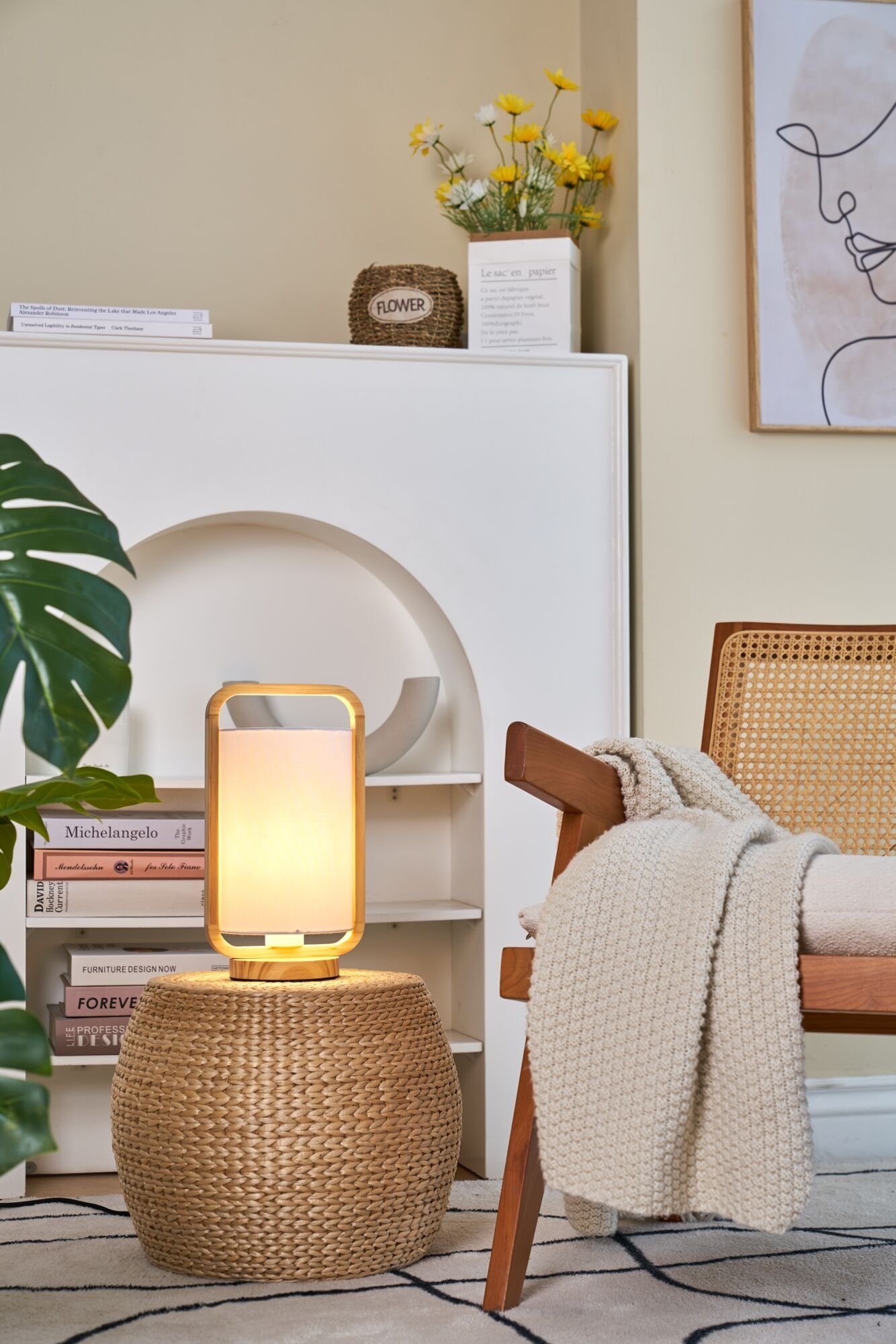 Pauleen Tischleuchte Woody Charm max. 20W Holz / Stoff, ohne Leuchtmittel, E27