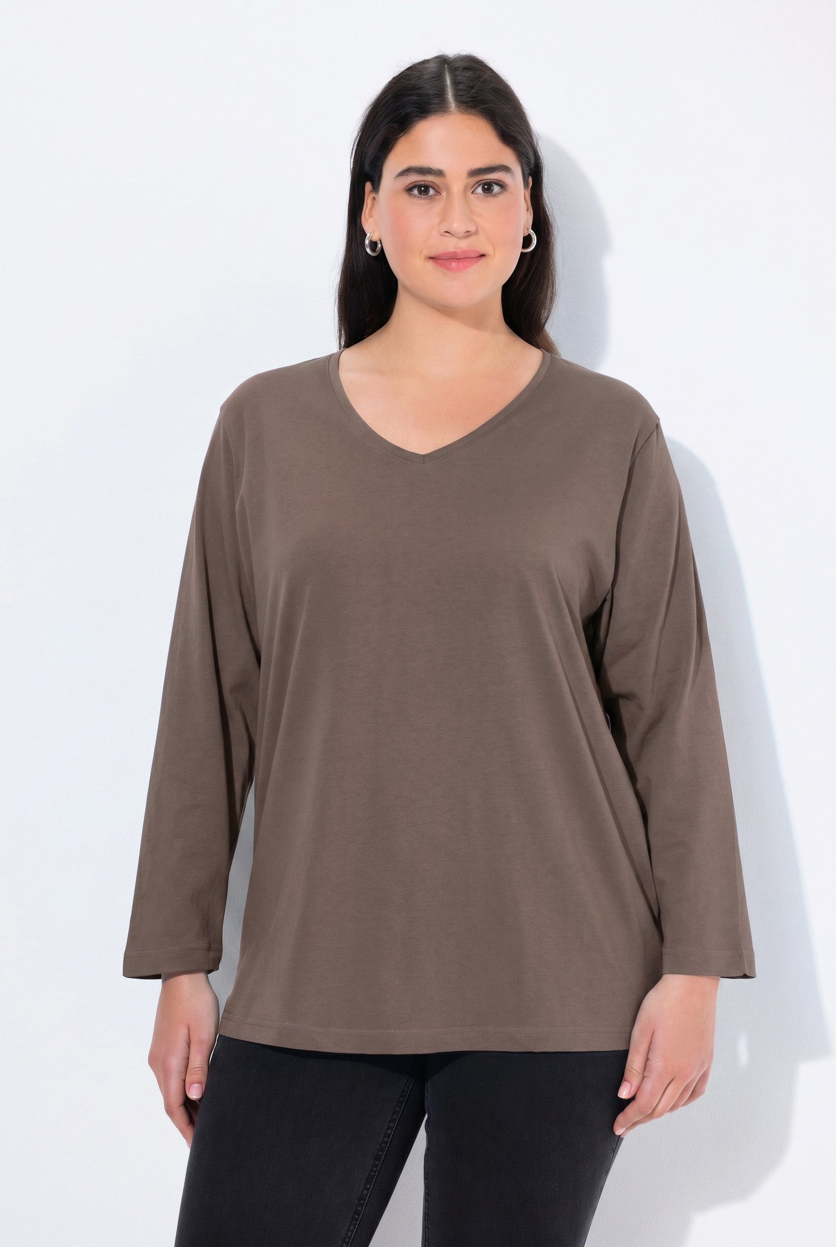Ulla Popken T-Shirt Shirt V-Ausschnitt Relaxed Langarm