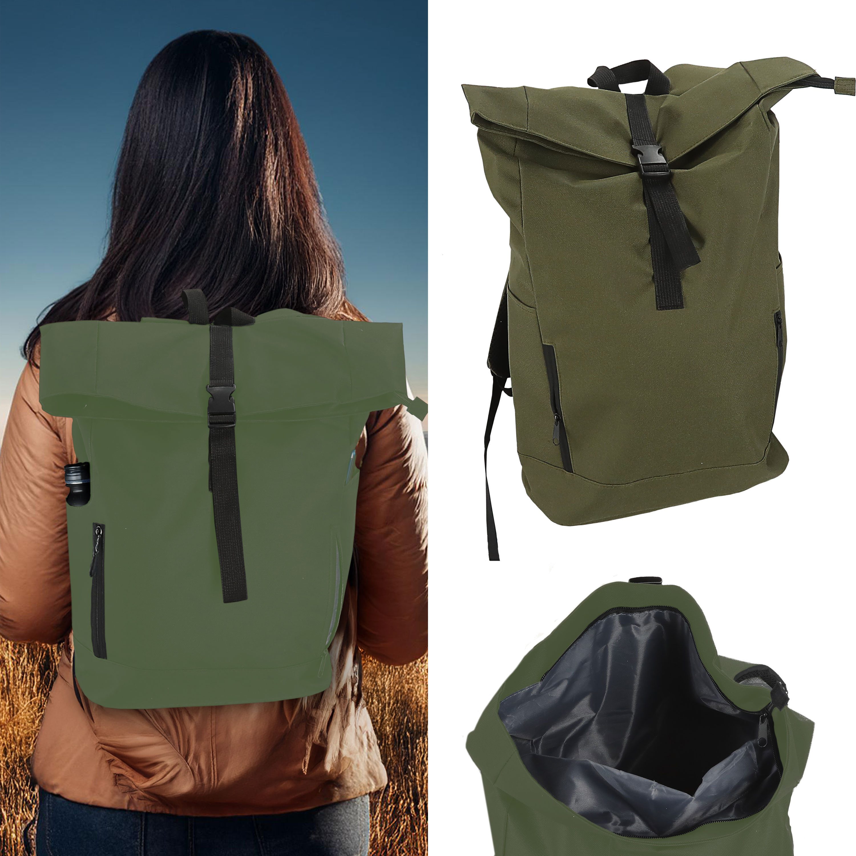 CEPEWA Rucksack Falt Rucksack Urban 30l oliv 40x57x15cm 600D Polyester Rolltop