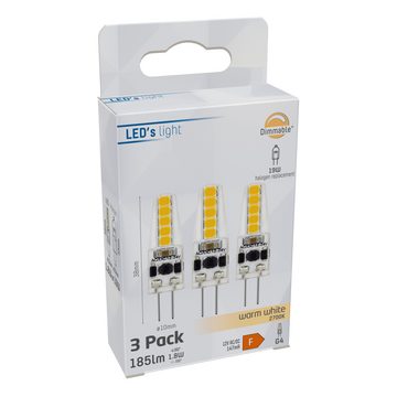 LED's light LED-Leuchtmittel 0620131 LED Kapsel, G4, G4 1,9W warmweiß Klar 12V dimmbar 3-Pack