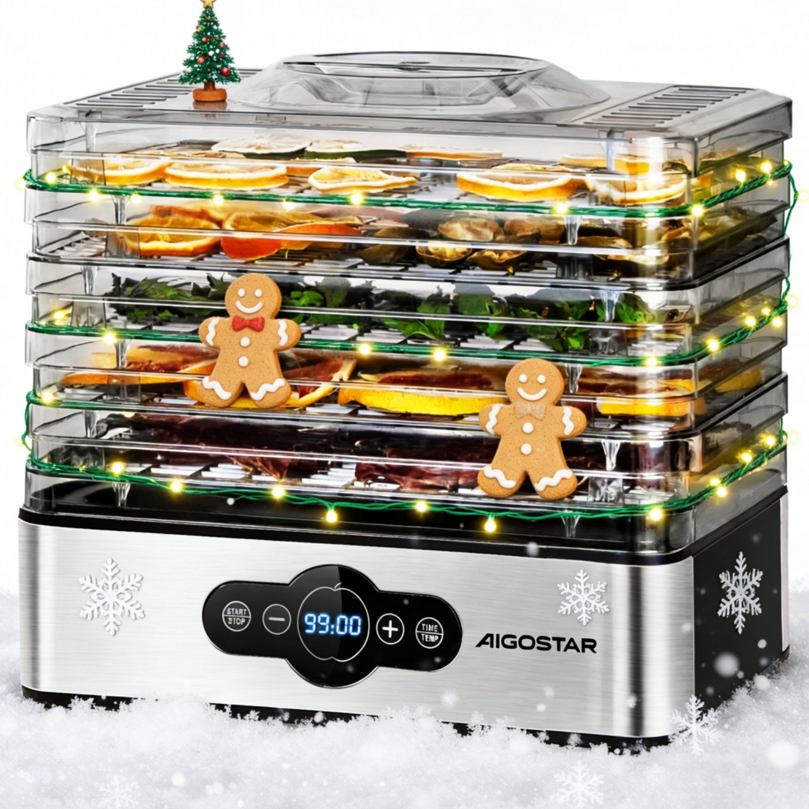 Aigostar Dörrautomat Crispy - Dörrgerät mit Temperaturregler, 99h-Timer, 5 Einlegefächer 240,00 W, 5 Etagen, 240W, 35-70°C, 99h-Timer, 5 Einlegefächer, BPA-frei