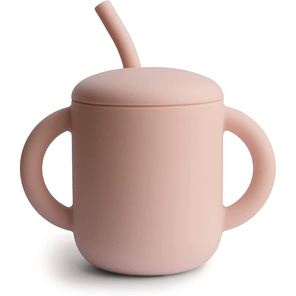 Mushie Kinderbecher Training Cup + Straw, Silikon, Чашка для питья Trinkhalm Kleinkinder ab 6 Monaten rosa