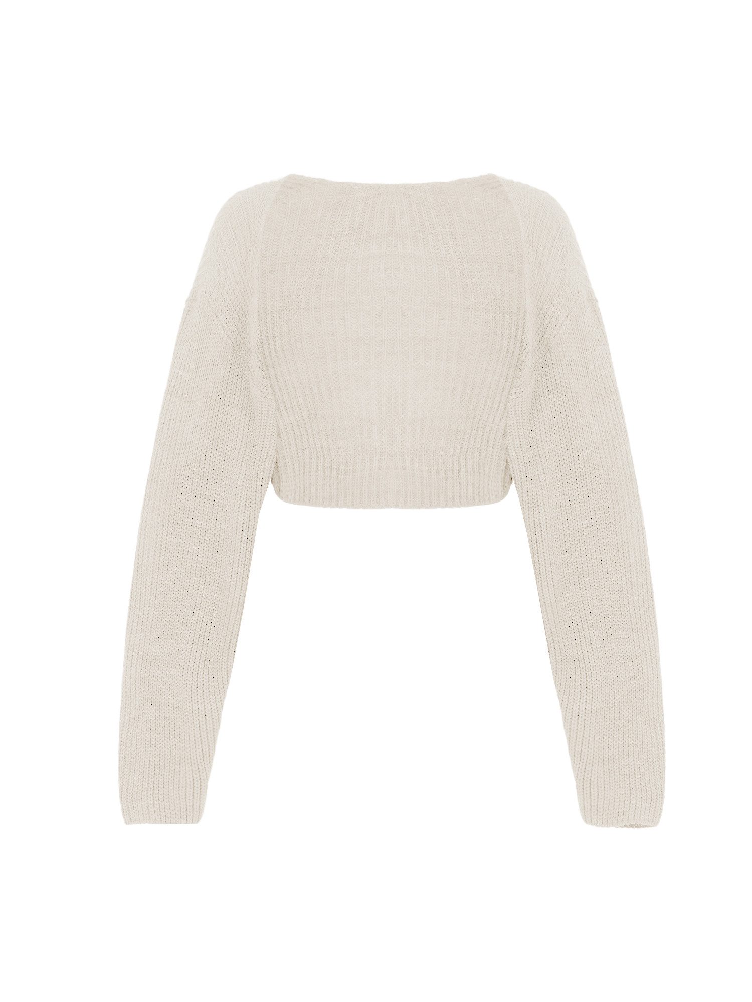Bolero Damen Cropped Strick Langarm mit Ballonärmeln Offene Kurze Strickjacke
