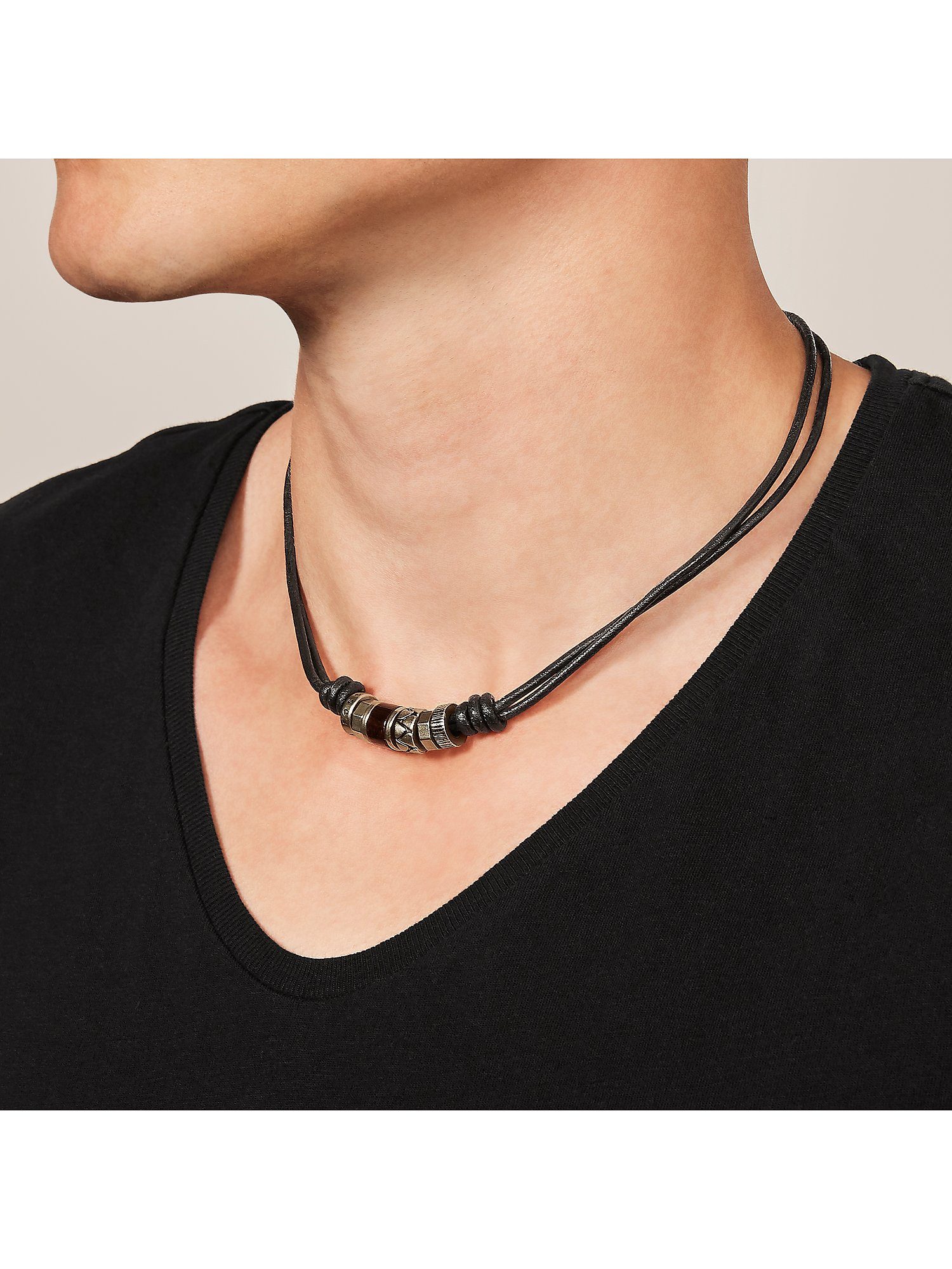 Fossil Collier Fossil Herren-Kette Edelstahl, Leder günstig online kaufen
