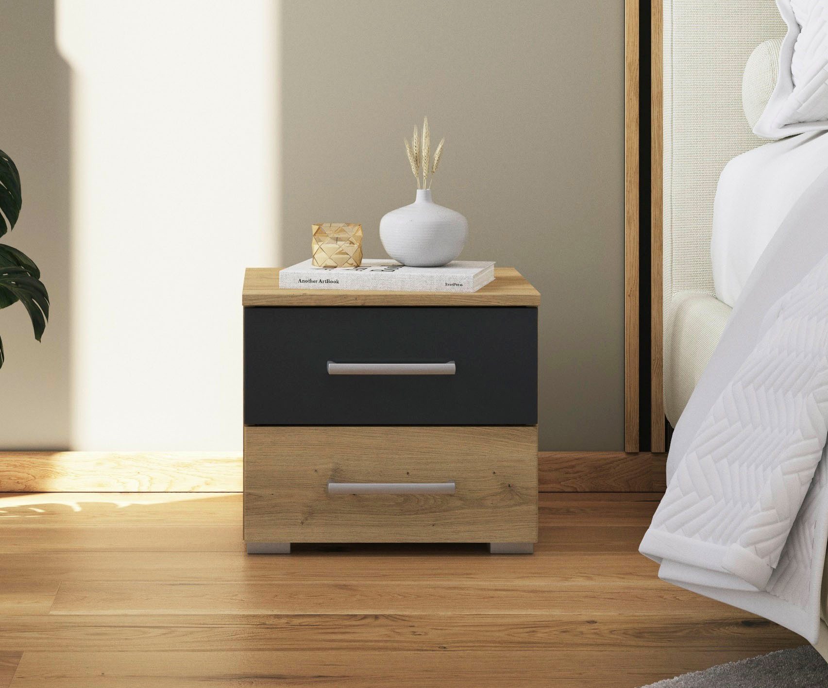 rauch Nachtkommode Nachttisch Nachtkonsole Beistelltisch Kommode Sideboard BURANO, mit farblich abgesetzter Schublade MADE IN GERMANY