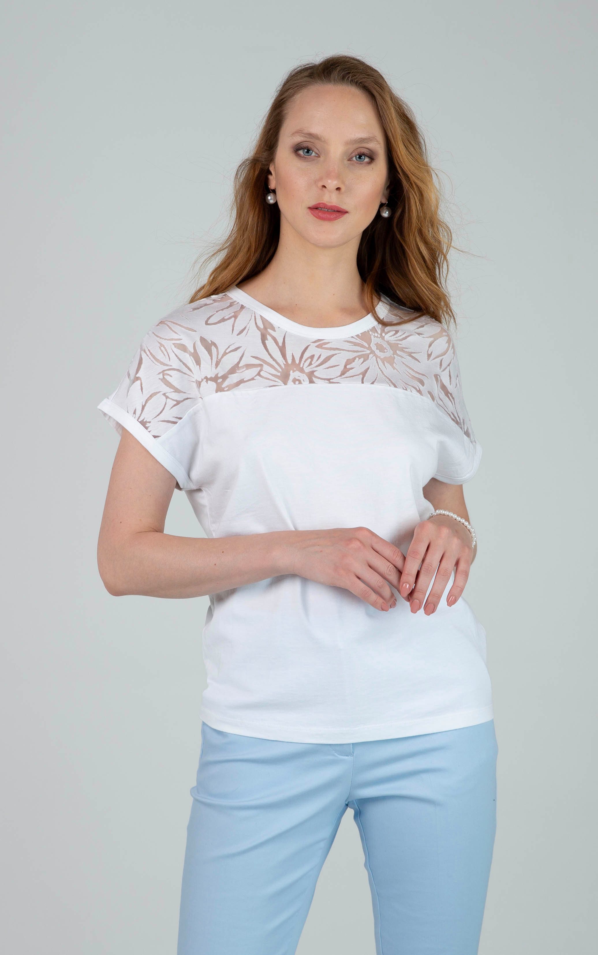 T-Shirt mit Blumen-Spitze