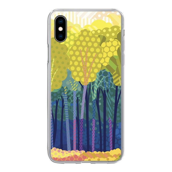 MuchoWow Handyhülle Eine Illustration von grünen Bäumen in einem Wald Handyhülle Apple iPhone Xs Max Smartphone-Bumper Print Handy