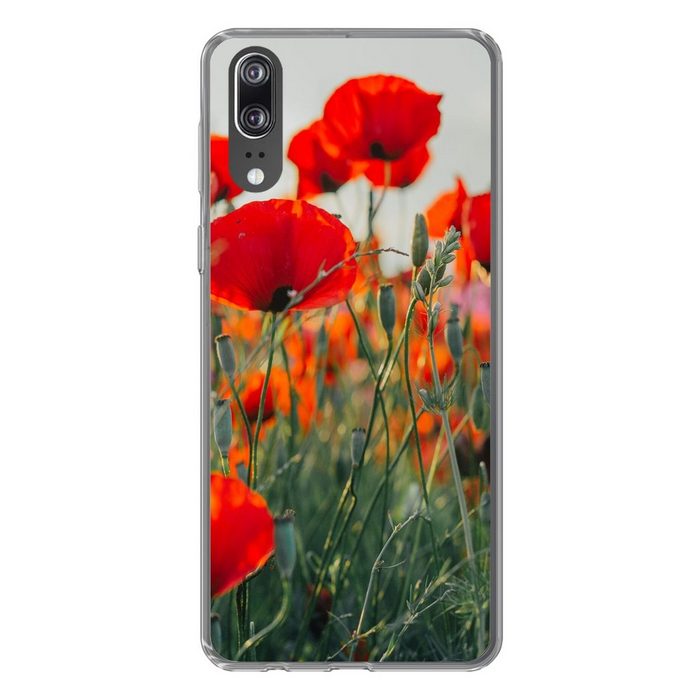 MuchoWow Handyhülle Mohn - Blumen - Rot - Lila - Wiese Handyhülle Huawei P20 Handy Case Silikon Bumper Case