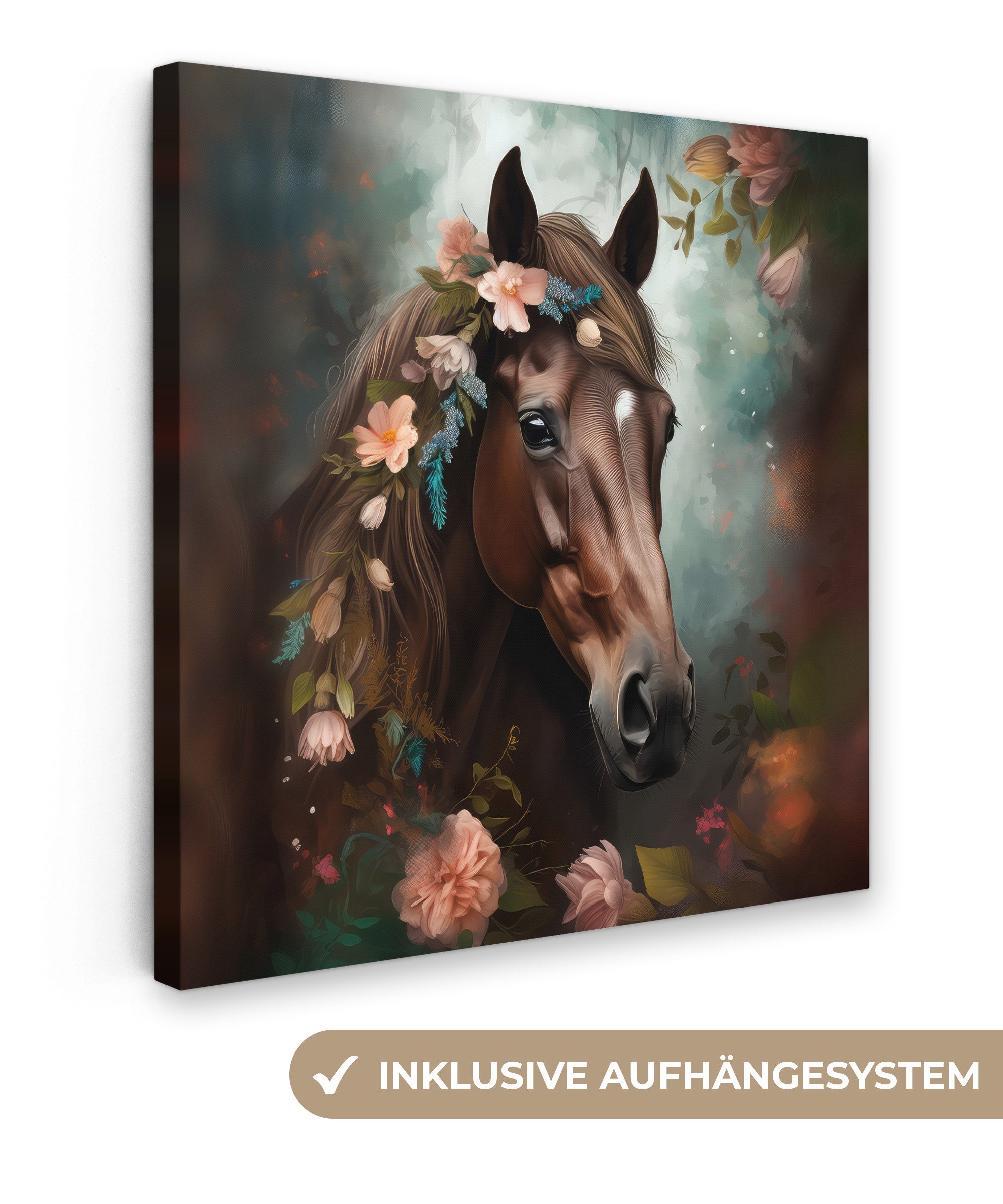 OneMillionCanvasses® Leinwandbild Pferd - Natur - Blumen - Tiere - Wald, Fo günstig online kaufen