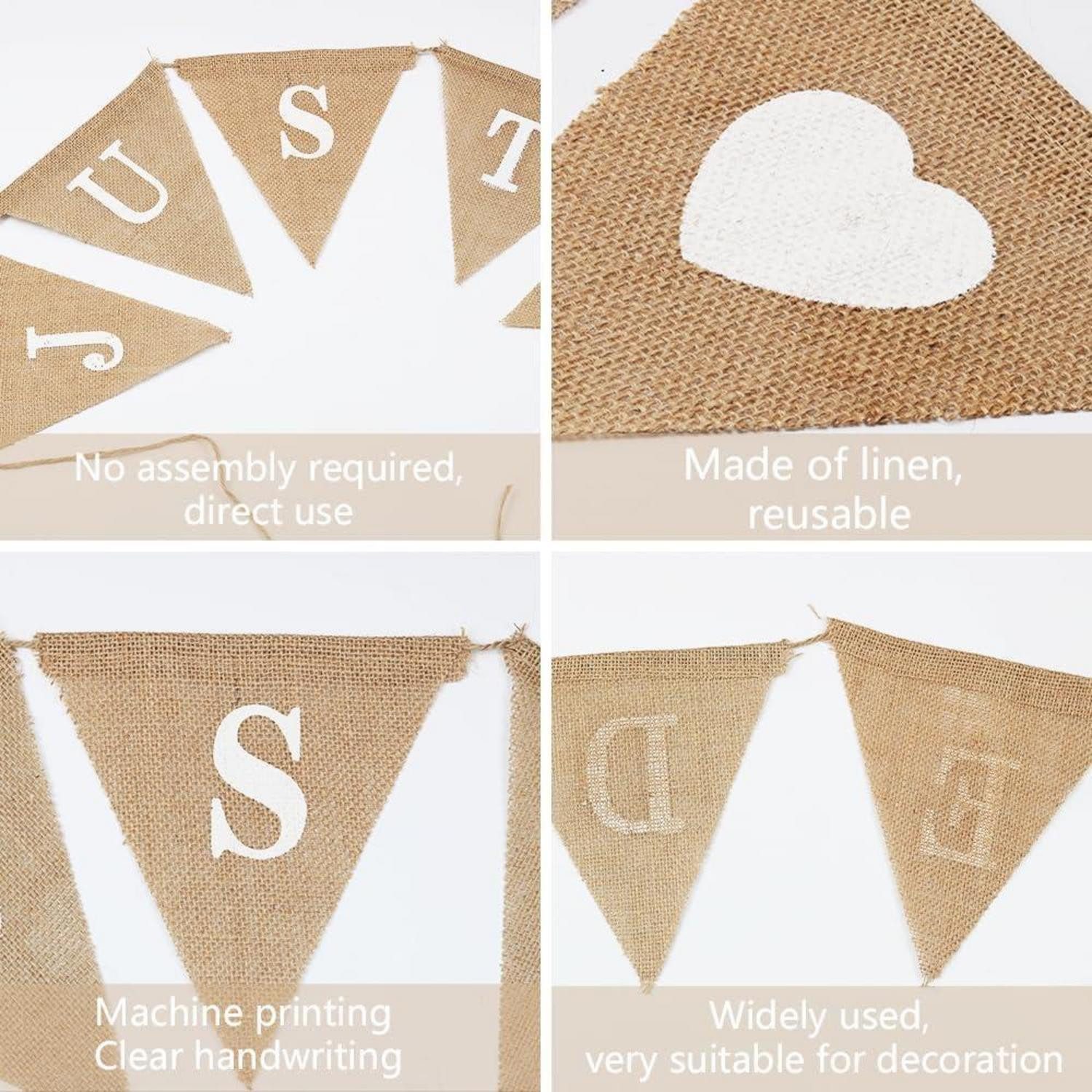 LuxusKollektion Wimpelkette Just Married Girlande Deko Jute Hochzeit Banner BoHo Frauen