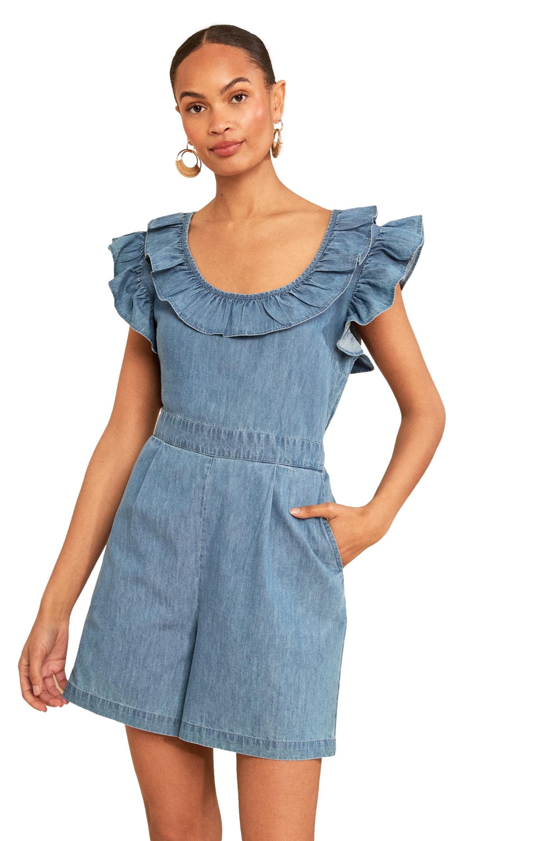 Jeanskleid Love & Roses Playsuit mit Rüschenkanten