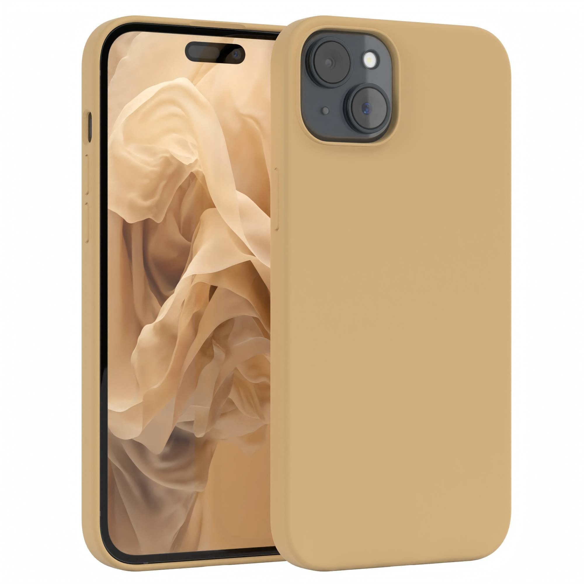 EAZY CASE Handyhülle für Apple iPhone 15 Plus Premium Silikon 6,7 Zoll, Slimcover Handy Softcase Silikon Schutzhülle mit Kameraschutz Beige