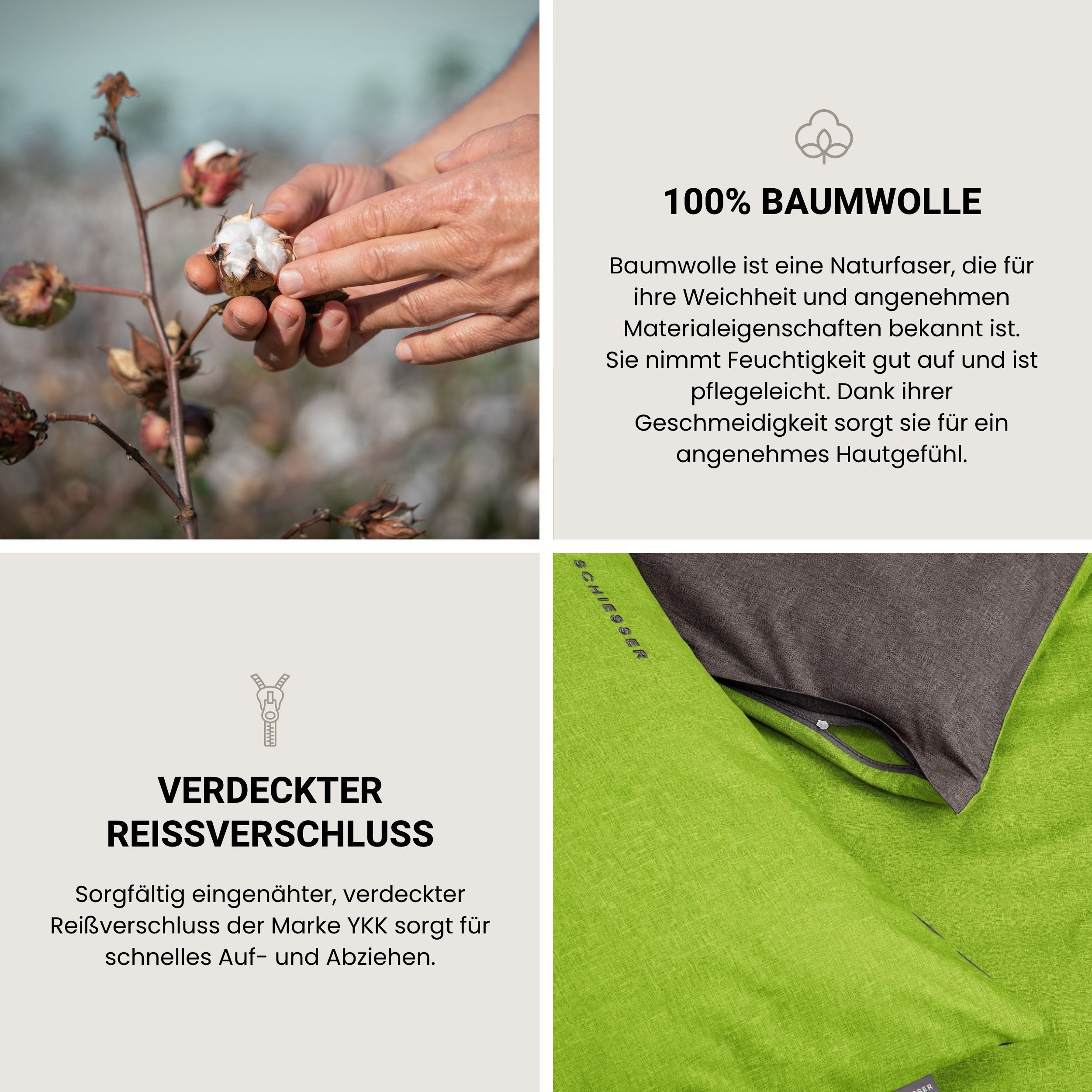 Schiesser Wendebettwäsche Doubleface aus weicher Baumwolle mit edlem Melangeeffekt, Renforcé, 2 teilig, ab Größe 135x200 cm erhältlich, OEKO-TEX® MADE IN GREEN – Bild 3 von 5