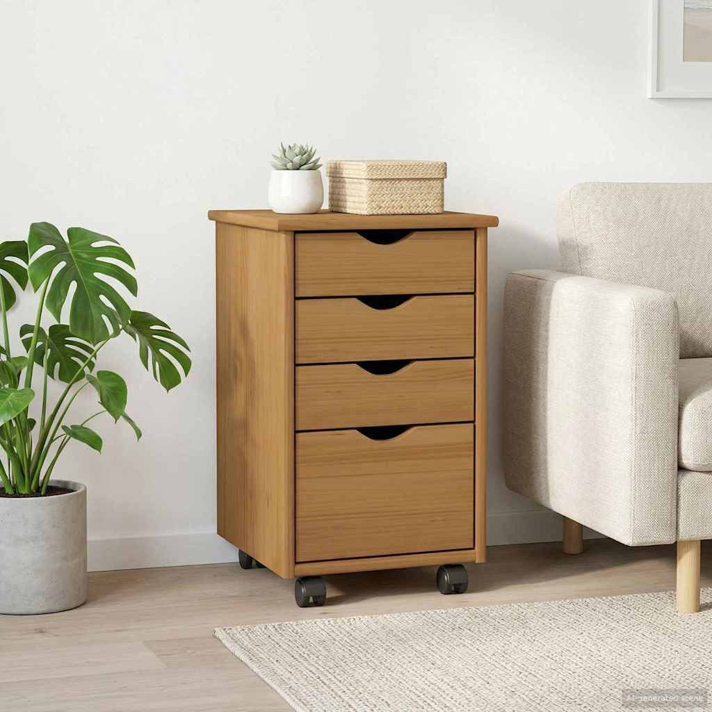 vidaXL Rollcontainer Rollschrank MOSS Honigbraun 34 x 39 x 56 cm, (1 St)