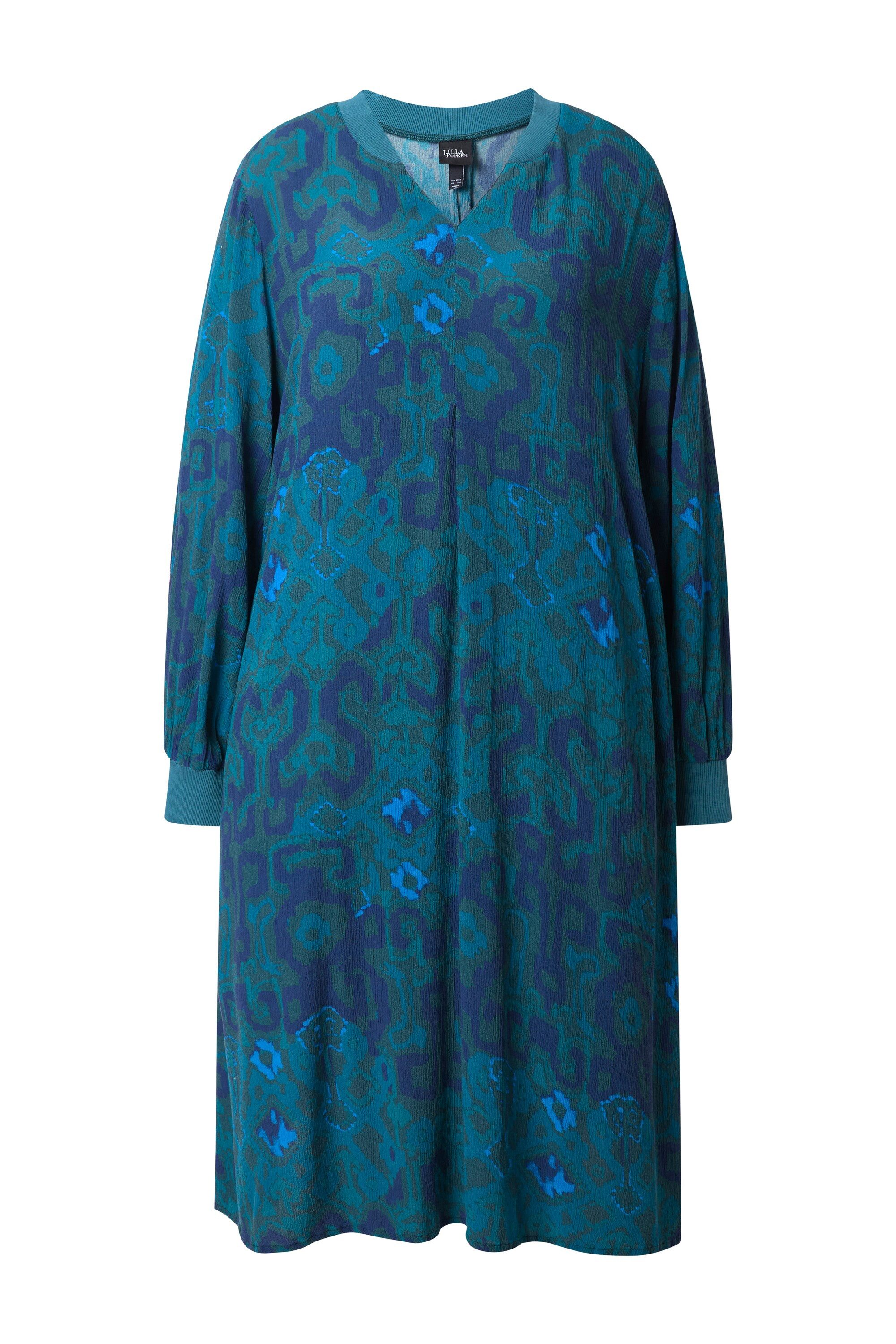 Ulla Popken Jerseykleid Kleid Zierfalte A-Linie Stehkragen Glocken-Langarm günstig online kaufen