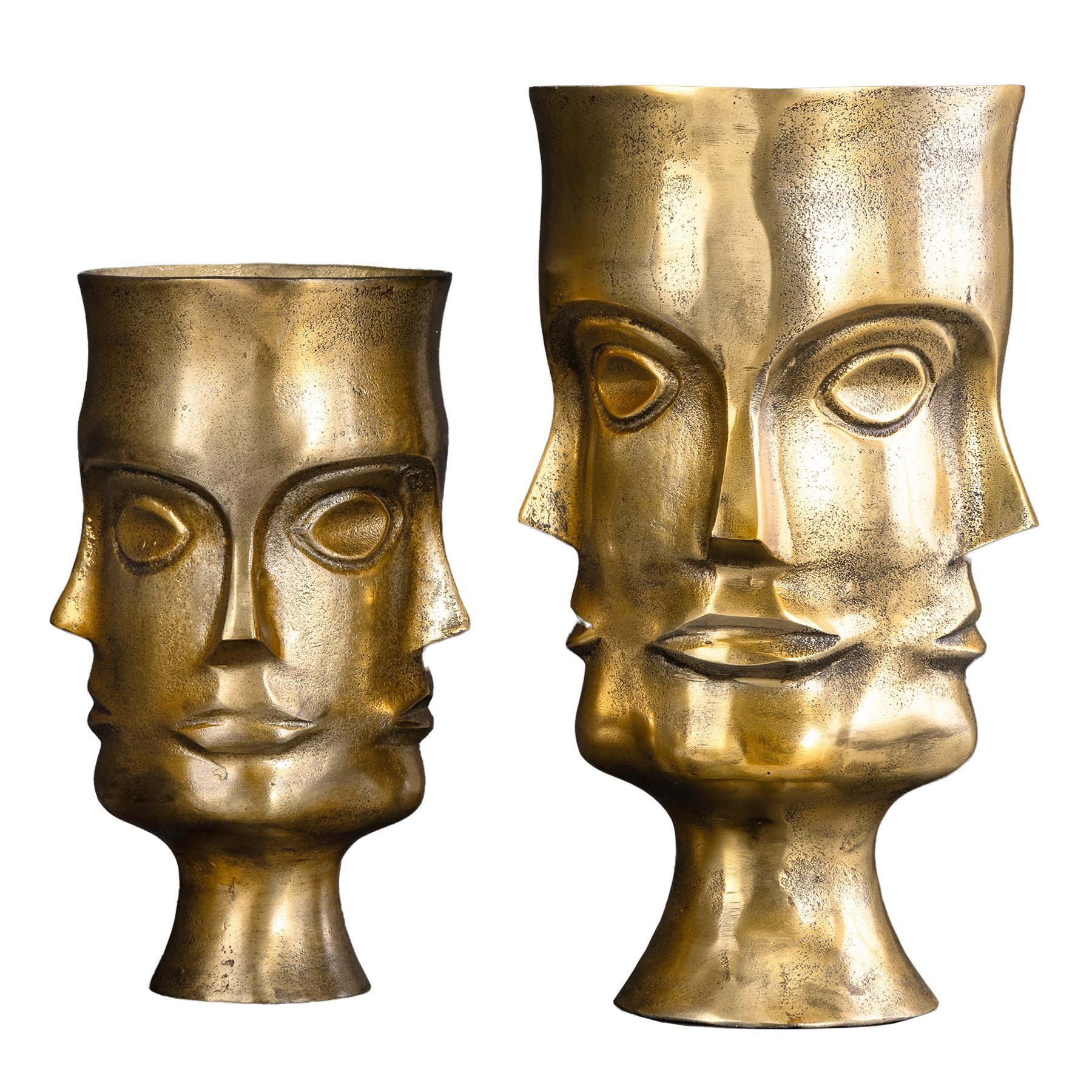 Dekovase FACE 40cm messing antik · Design-Tischvase aus Metall mit Motiv