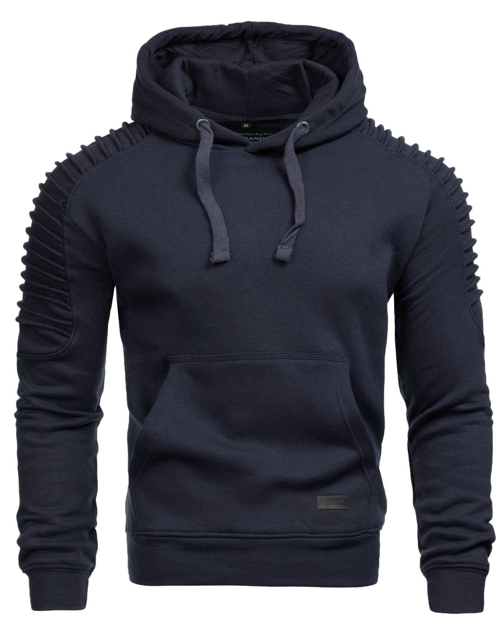 Alessandro Salvarini Hoodie Herren Biker Look – Kapuzenpullover mit Stepp-Einsätzen Weicher Hoodie aus Baumwollmix mit Kapuze und Tasche. Reduzierter Preis € 29,90. Unverbindliche Preisempfehlung € 49,90