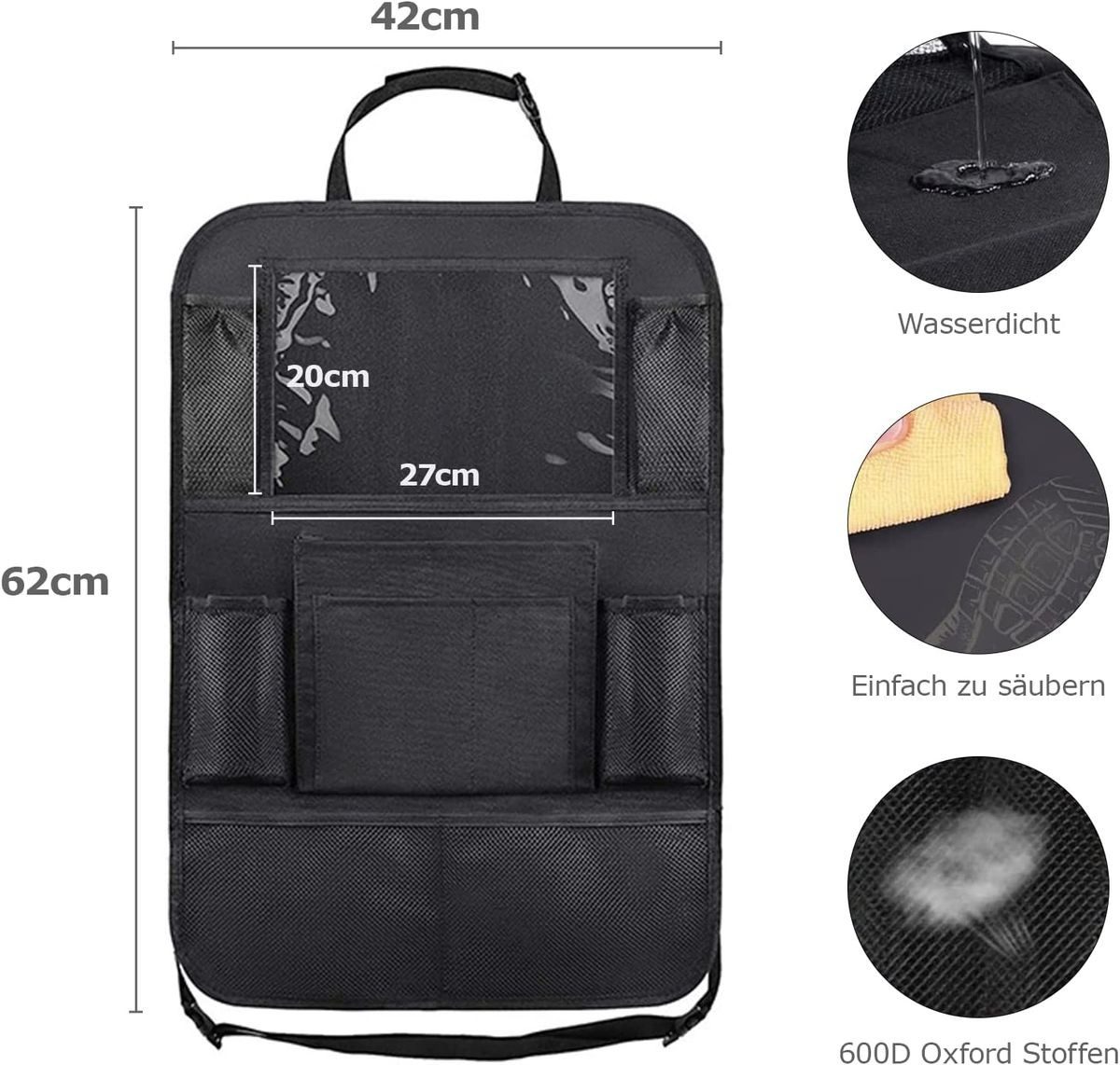König Design Auto-Rückenlehnentasche Rückenlehnentasche Rücksitztasche Rückenlehnenschutz (1-tlg), Auto Organizer Rücksitz kompatibel mit 10,1" Tablet Wasserdicht
