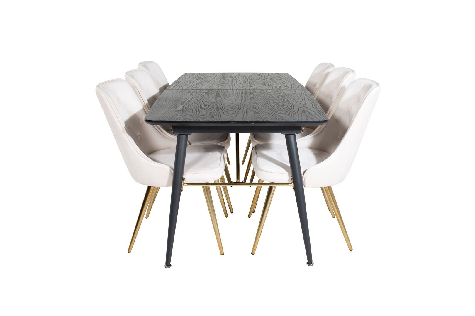 ebuy24 Essgruppe Gold Essgruppe Esstisch ausziehbarer Tisch Lä, (7-tlg) schwarz;beige;Messingdekor