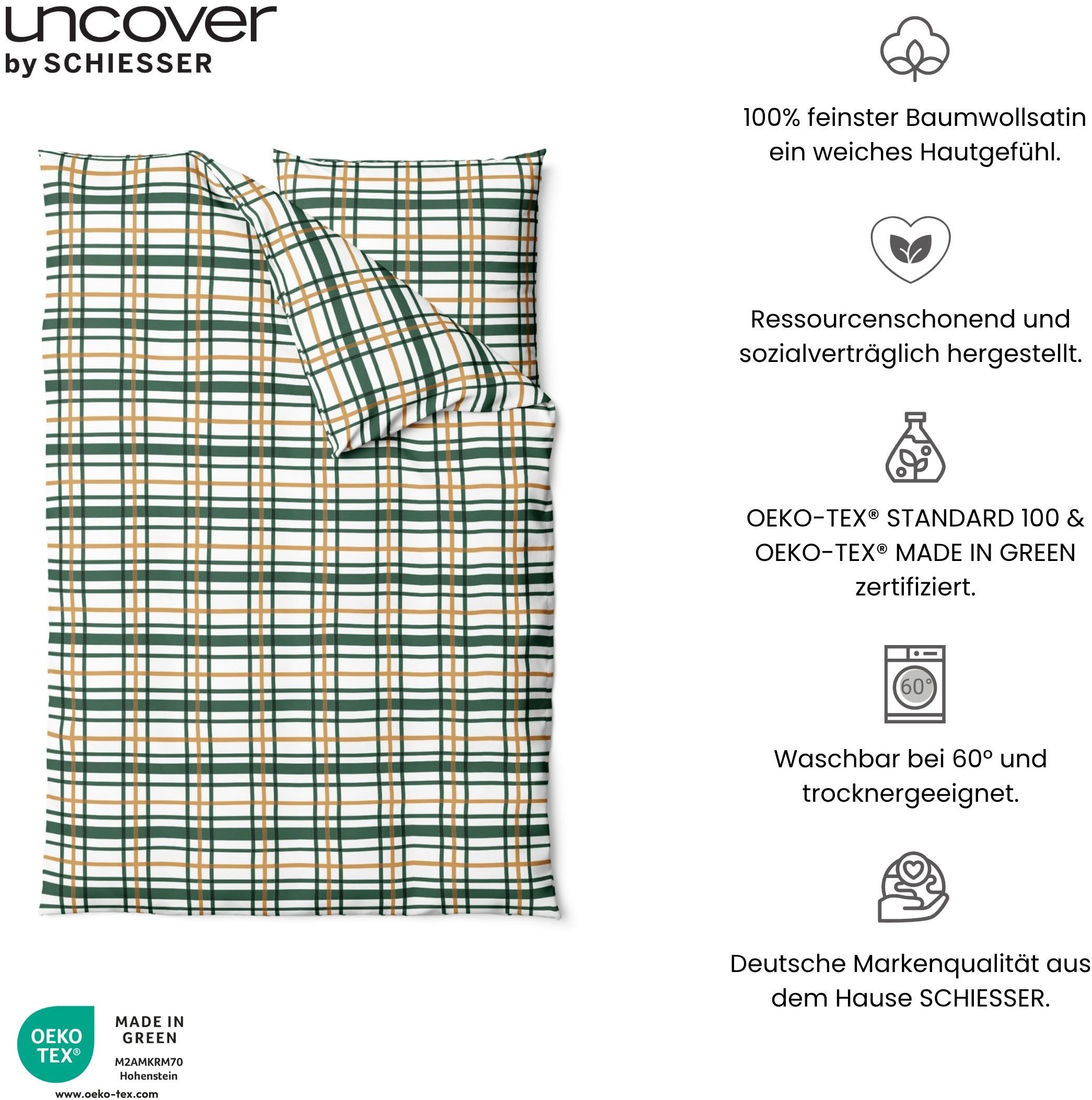 uncover by SCHIESSER Bettwäsche Maxim aus edlem Baumwollsatin, 135x200cm + 80x80cm, Satin, 2 teilig, Made in Green