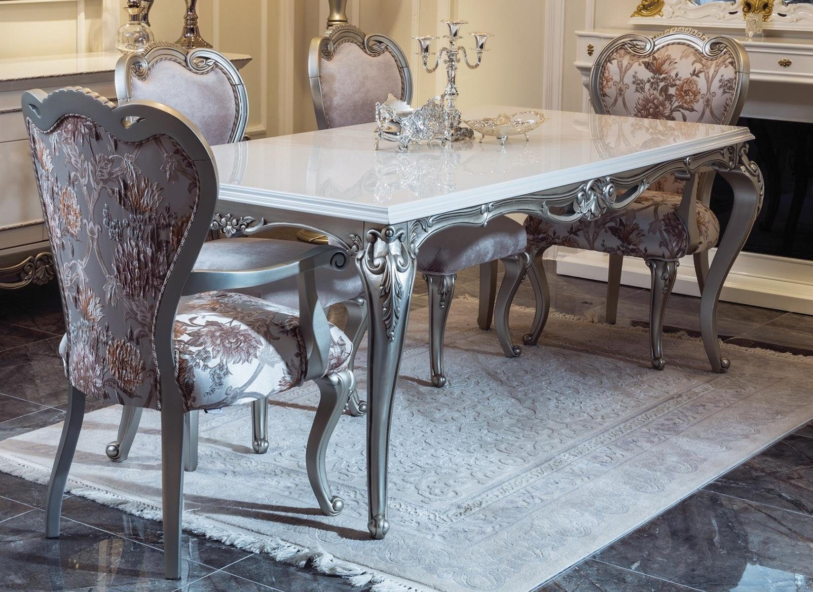 Klassischer Tische Tisch Barock Silberne Esstisch, Rokoko Esstisch JVmoebel