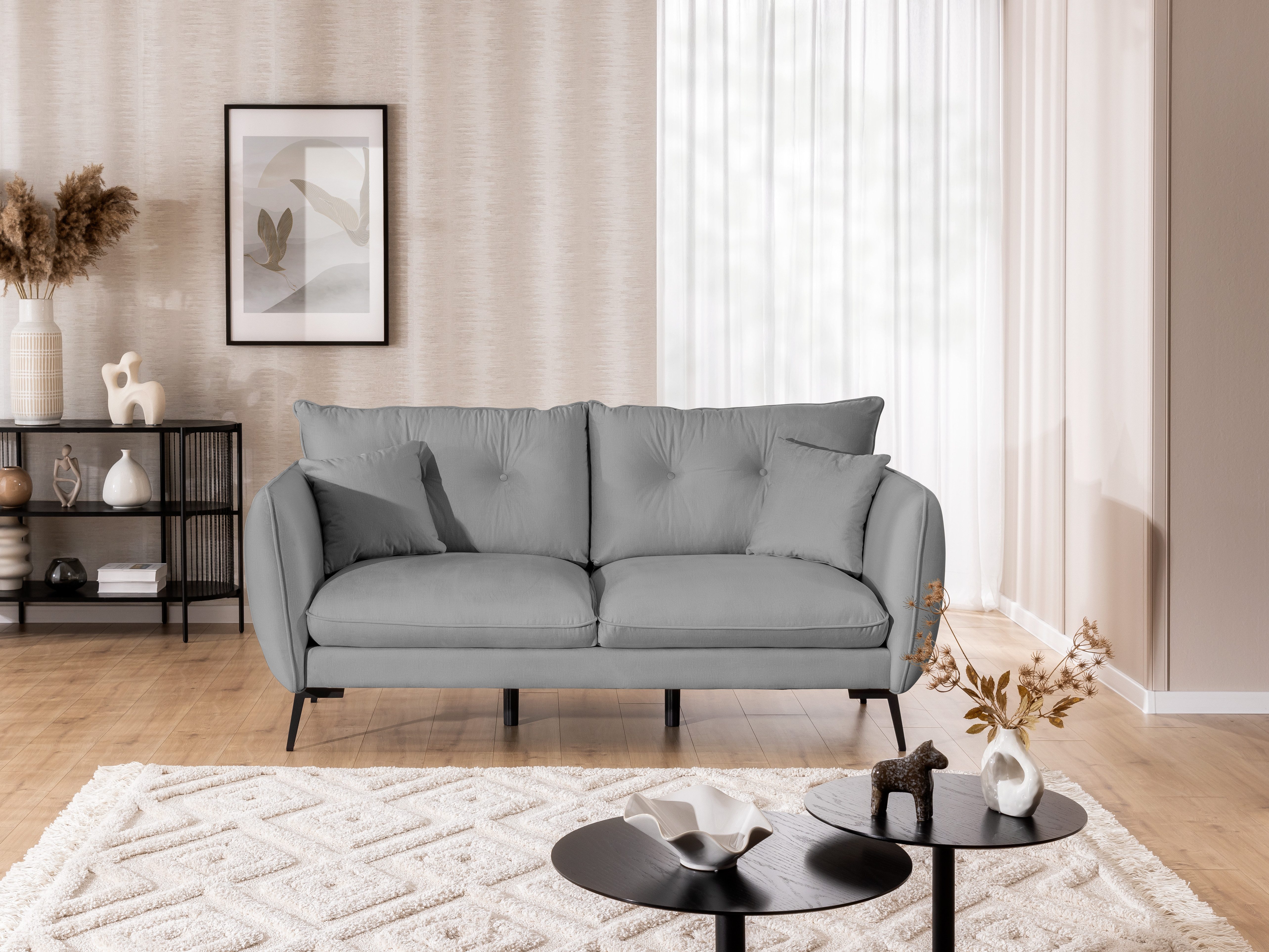 S-Style Möbel Polstergarnitur 3+2 Nordloft aus Samt-Stoff mit Hohen Schwarzen Metallfüßen