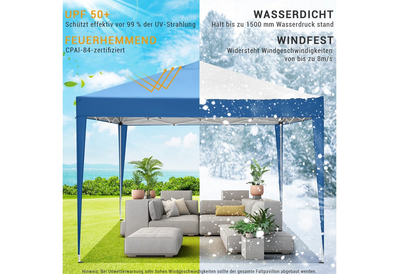 Thumbnail - Tooluck Faltpavillon 3x3m Pop-Up Eventzelt Wasserdichtes Festzelt Schnellaufbau-Zelt, mit 4 Seitenteilen, für Hochzeiten...