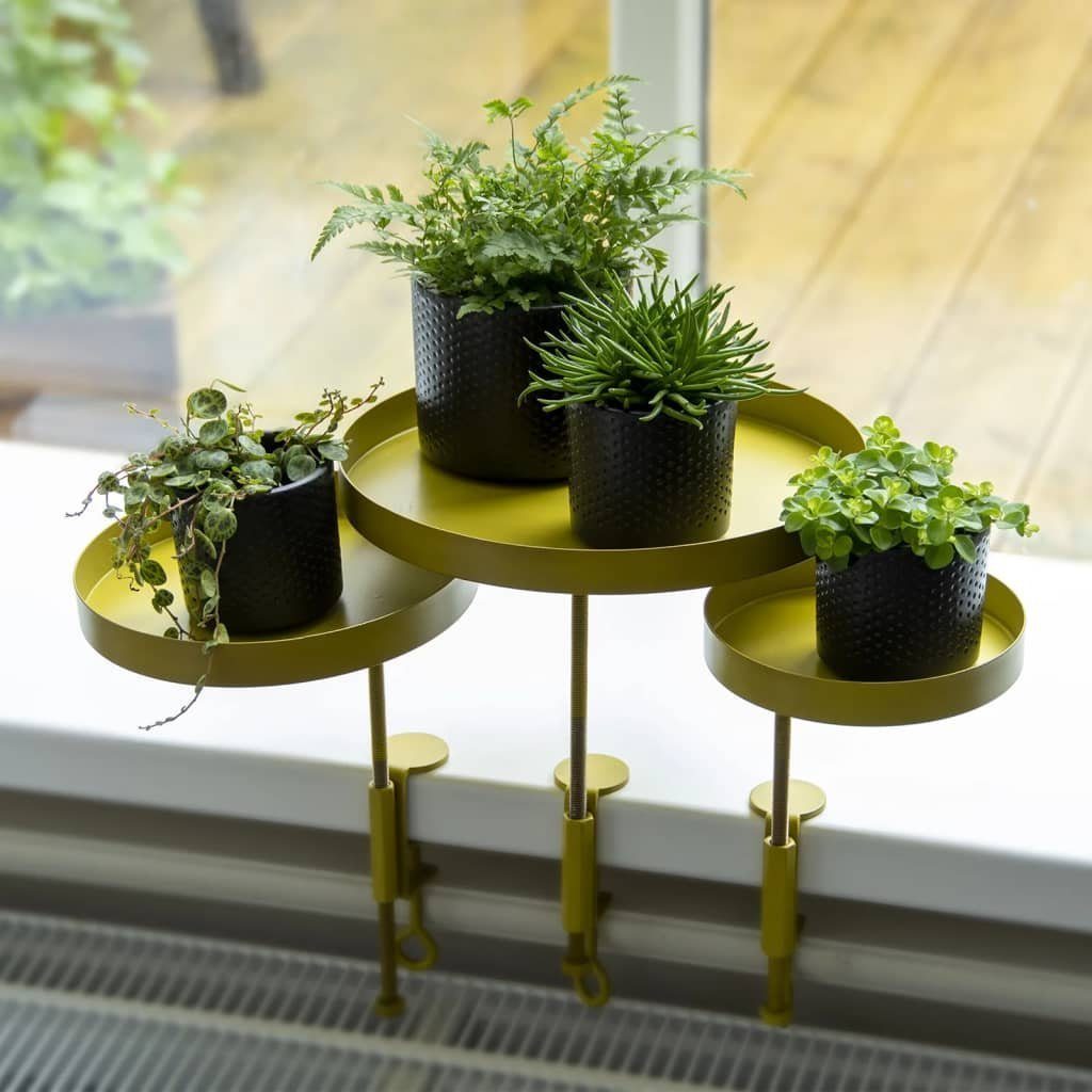 esschert design Tablett Blumentopfhalter mit Klemme Rund Golden S, Stahl