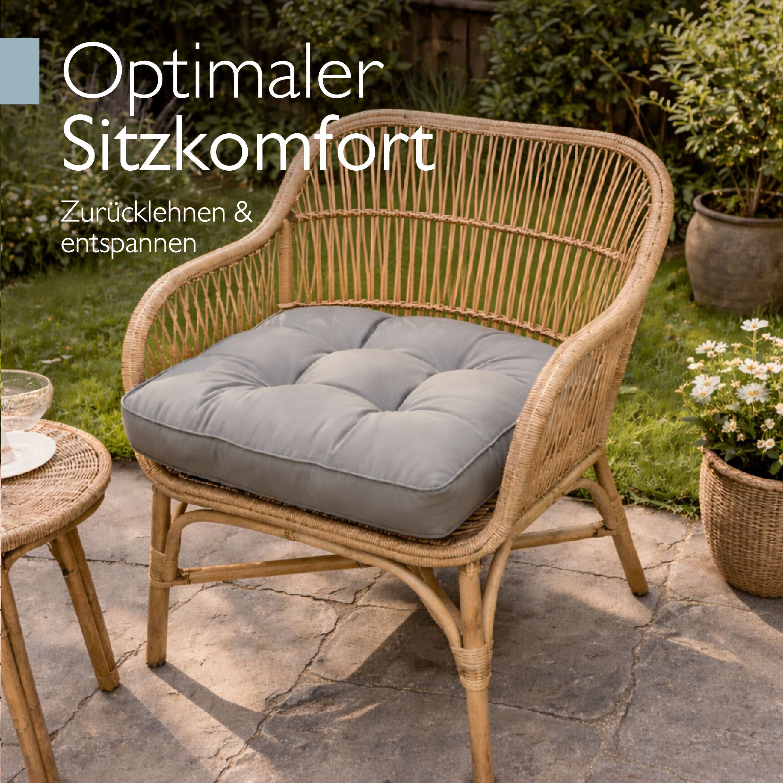 Beautissu Sitzkissen Lounge Kissen Outdoor Sitzkissen Flair LK, 50x50x10cm, Grau, 50x50x10 cm – Wetterfest Schmutzabweisend Polster für Gartenmöbel