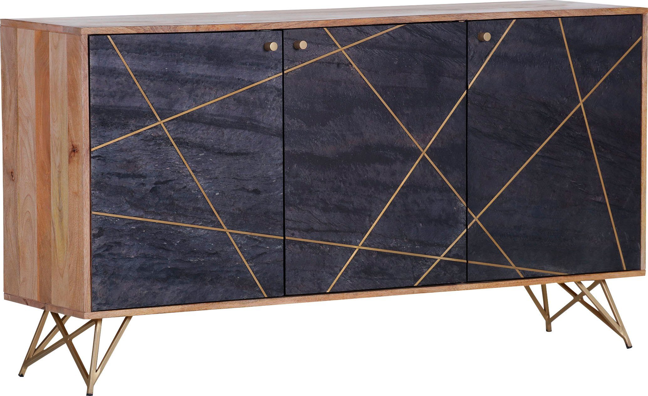 Gutmann Factory Sideboard Lennon, Kommode mit Echtsteinfurnier und Messingapplikationen