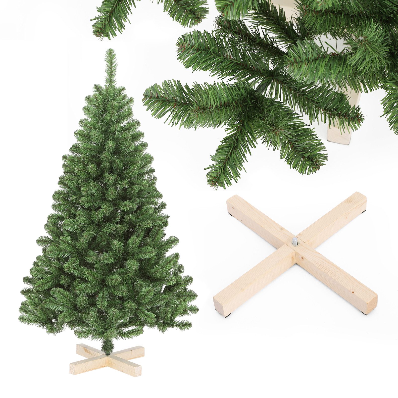 Salcar Künstlicher Weihnachtsbaum Künstlicher Tannenbaum mit Holzständer, Christbaum PVC Nadeln, Nordmanntanne, 120 cm mit 271 PVC-Zweigen, Baumdurchmesser: ca. 78 cm